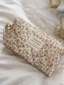 1 Pink Floral Corduroy Makeup Bag – A Multifunctional, Portable, Zippered Organizer Pouch Suitable For Storing Cosmetics, Skincare Products, Lipstick, Makeup Brushes, Hand Cream, Earphones, Coins, Keys, And More. - Multicolor - View 10