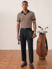 Tonviero Camicia polo da uomo casual e alla moda in tessuto jacquard con motivo geometrico, minimalista e di moda, adatta per uso quotidiano, per il marito, stile old money - Multicolore - Visualizzare 3