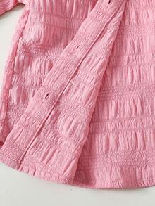 SHEIN 少女寬鬆條紋翻領休閒襯衫 - 粉色 - 查看 8