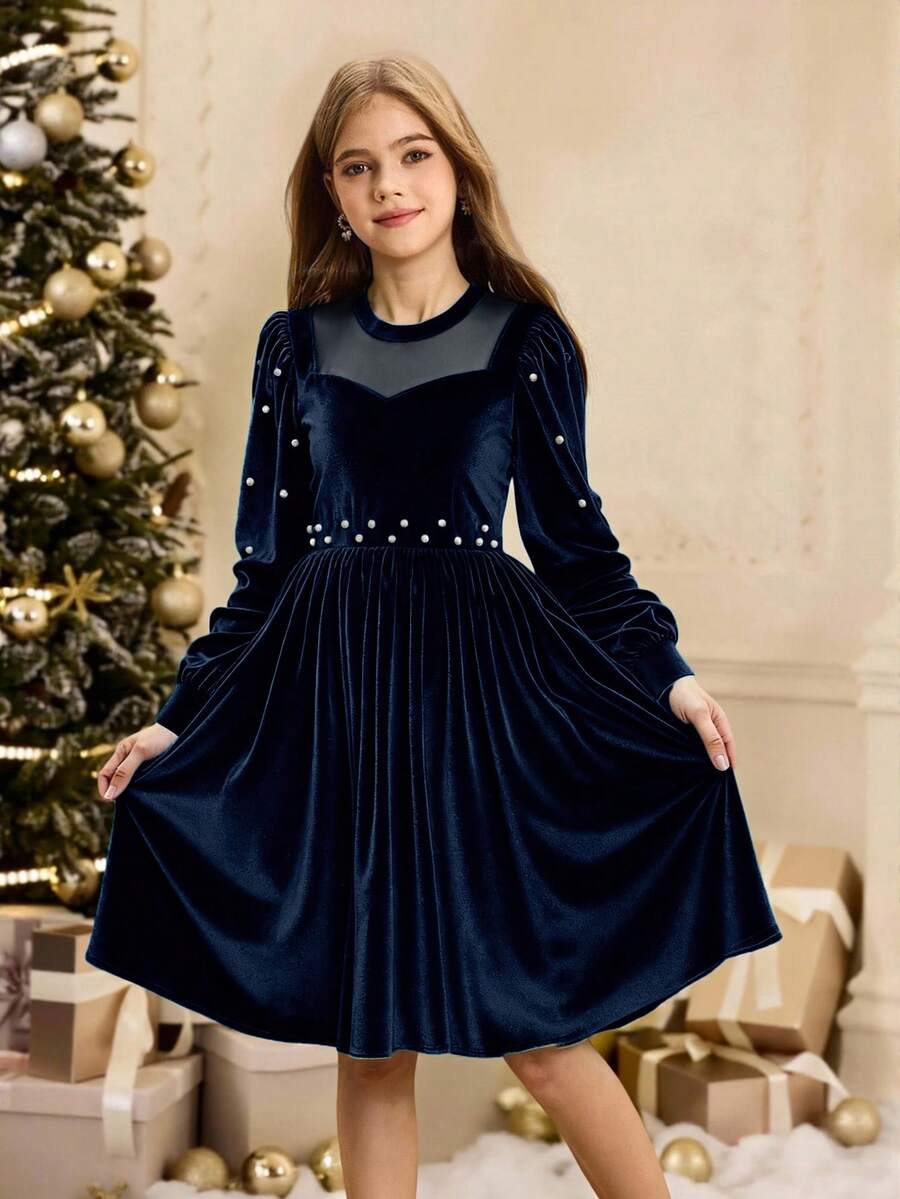 Tween Girl Solid Long Sleeve Homecoming Dress Fall Dress Dresses For Girls Autumn Winter - Royal Blue - View 1