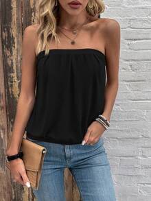 EMERY ROSE Top sin tirantes de unicolor para mujer, para uso diario en primavera/verano - Negro - Ver 4