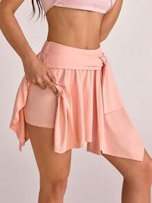 SHEIN Sovereign Charm 女款素色百褶休閒百搭日常旅行運動裙褲 - 粉色 - 查看 7