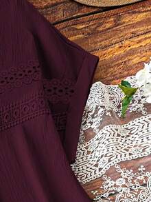 EMERY ROSE Vestido sin mangas de unicolor con encaje calado para mujer de talla grande - Rojo violeta - Ver 5