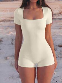 Slayform Slayform Seamless Ribbed High Elasticity Yoga Jumpsuit - Khaki - View 1