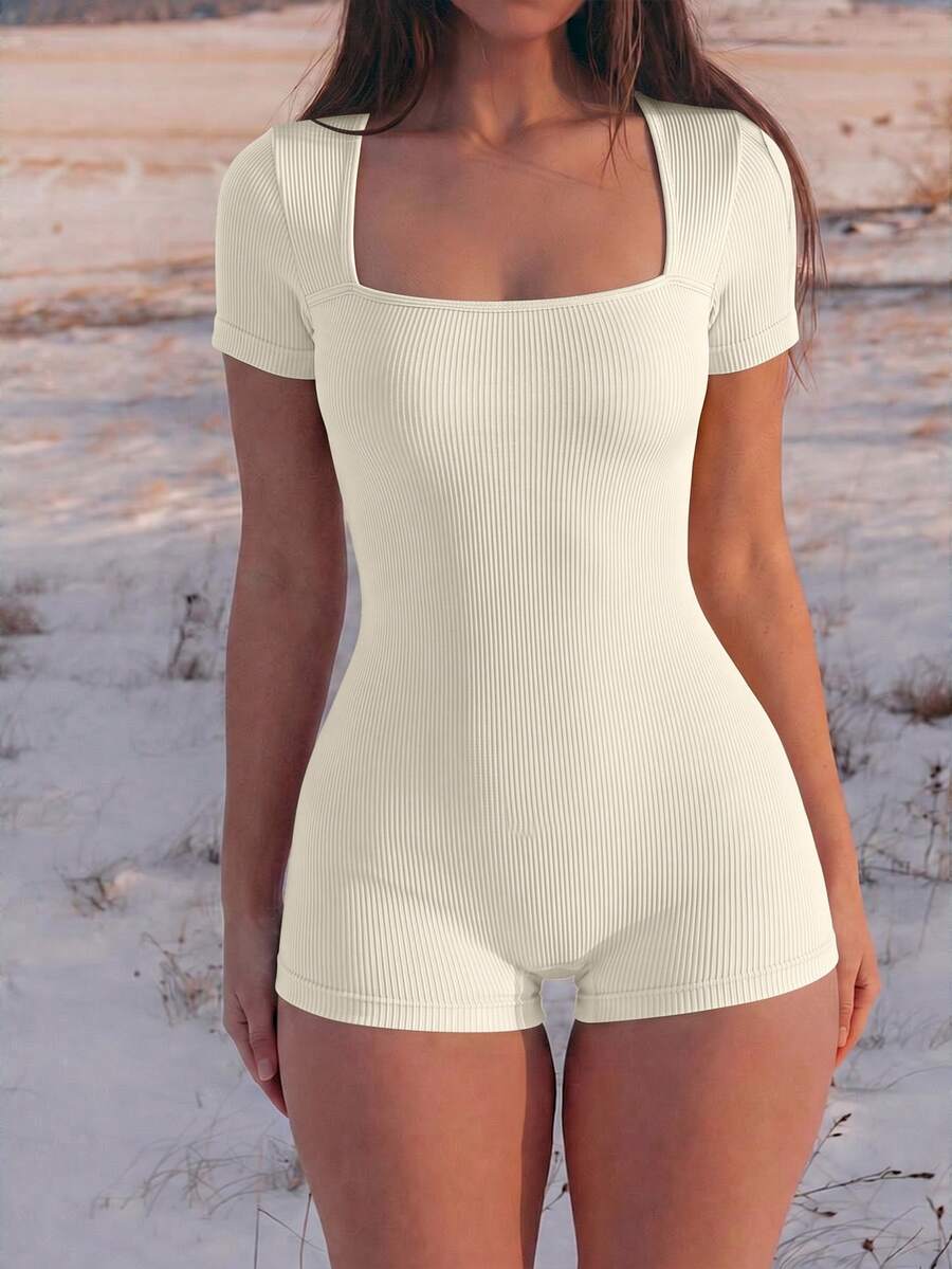Slayform Slayform Seamless Ribbed High Elasticity Yoga Jumpsuit - Khaki - View 1