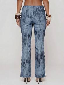 MUSERA Jeans aderenti a zampa con stampa serpente in denim, dettagli con occhielli e lacci, stile sexy Y2k cowgirl deconstructed cowboy, per primavera estate festival vacanze Ibiza - Blu - Visualizzare 4