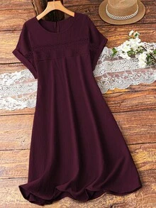 EMERY ROSE Vestido sin mangas de unicolor con encaje calado para mujer de talla grande - Rojo violeta - Ver 1