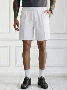 HUEFORM Men's Old Money White Regular Fit Shorts,Wrinkle-Resistant Fabric Is Easy To Care For, A Must-Have For Lazy People.Suitable For Home Relaxation - White - View 5