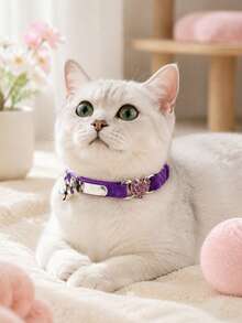 1pc Pet Collar With Rhinestone Heart & Bell Decoration, Cat Collar - Multicolor 3 - View 11