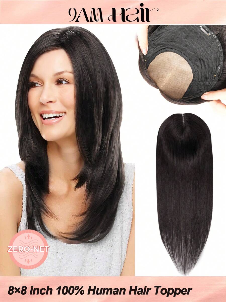 8x8 Inch (20x20cm) Hair Toppers For Women 100% Real Human Hair Pieces For Women Color NC# Natural Black Real Human Hair Pieces With Loss Or Thinning No Bangs For Add Volume Hair Skin Scalp Clip In Hair Extensions Hair Clip - Natural Black - View 1
