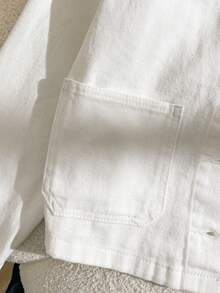 SHEIN Genkimix Kids 少女波希米亞休閒街頭風中色水洗破洞牛仔夾克，女孩日常時尚穿搭 - 白色 - 查看 4