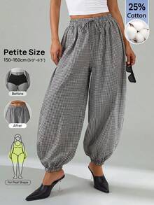 Vivamere Yarn-Dyed Plaid Lantern Pants, Extra Wide Leg, Cotton Blend, Comfortable, Low Waist Brunch Vacation White And Black Autumn Casual Picnic - Brown - View 7
