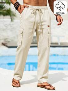 VENTUSAIL Men's Casual Beige Cargo Pants, Comfortable Trousers For Spring/Summer, Holiday - White - View 4