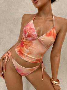 Swim Glamine Summer Sweet Tropical Sexy Cherry Plaid Tank Bikini Set Beach Vacation Beige - Multicolor - View 5