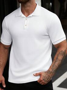 Manfinity CasualCool 男士純色針織斜紋提花商務休閒寬鬆短袖 Polo 衫 - 白色 - 查看 4