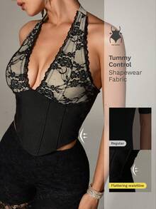 Nuvra Women's Black Floral Elegant Sexy Camisole With Lace Patchwork,V-Neck Waist Design,Tummy Control Shapewear,Perfect For Summer,Party Night Out Night - Black - View 7