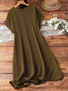 EMERY ROSE Vestido sin mangas de talla grande para mujer con unicolor y encaje calado - Marrón - Ver 2