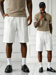 HUEFORM Men's Old Money White Regular Fit Shorts,Wrinkle-Resistant Fabric Is Easy To Care For, A Must-Have For Lazy People.Suitable For Home Relaxation - White - View 6