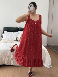 Napfluff CURVE Napfluff CURVE Dream Adore Striped Bow Sleeveless Cute Plus Size Women's Nightgown - Red - View 4