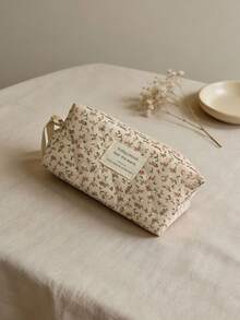 1 Pink Floral Corduroy Makeup Bag – A Multifunctional, Portable, Zippered Organizer Pouch Suitable For Storing Cosmetics, Skincare Products, Lipstick, Makeup Brushes, Hand Cream, Earphones, Coins, Keys, And More. - Multicolor - View 6