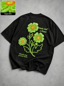 Manfinity EMRG Men's Floral Print Like A Flower Smile Graphic Short Sleeve T-Shirt - Black - View 1