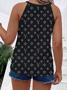 EMERY ROSE Fashionable Casual Retro Black Base Floral Print Plus Size Camisole - Multicolor - View 2