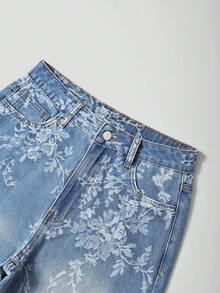 GlowEve Women's Floral Jacquard Fabric Jeans Date Daily Blue Floral Summer Romantic Vintage - Medium Wash - View 7