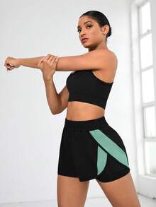 Gameset SHEIN Sport 女款 2 合 1 對比色口袋運動短褲 - 彩色 - 查看 4