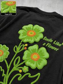Manfinity EMRG Men's Floral Print Like A Flower Smile Graphic Short Sleeve T-Shirt - Black - View 4