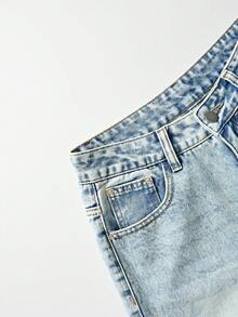 GlowEve Women's Casual Washed Floral Embroidered Wide Leg Jeans - Blue - View 6