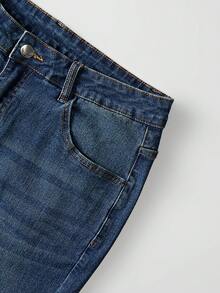 GlowEve CURVE Plus Size Casual Washed Ruffle Hem Jeans - Dark Wash - View 6