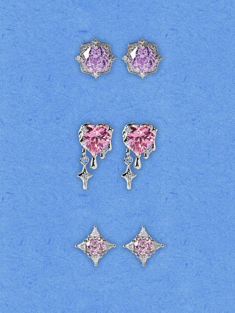 Popjeli French Light Luxury Color Zirconium Stud Earrings Women's Fashion Light Luxury Earrings - Silver - View 1