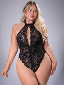 SpicyHot 1pc Plus Size Size Lace Sexy Bodysuit, Sexy Lingerie For Women, Adult, Honeymoon, Hot, Date Night, Lace Sexy Lingerie, Lingerie Set, Sexy Outfit - Black - View 5