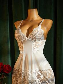 SpicyHot Women's Sexy Lace Trim Nightgown 2-Piece Set,Sexy Lingerie For Women,Adult ,Honeymoon,Hot,Date Night,Lace Sexy Lingerie,Lingerie Set,Sexy Outfit - White - View 5