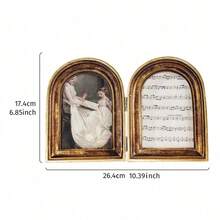 Cirelle 1pc Vintage Double Picture Frame - Folding Arch Photo Frame With Distressed Gold Finish, Retro Resin Art Display Ornaments For Tabletop, Antique French Country Home Decor - gold - View 13