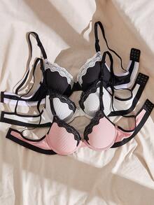 Lullawish Lace Eyelash Underwire Push-Up Bra For Small Bust - Multicolor - View 6