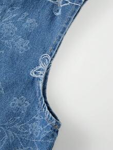 GlowEve 夏季休閒緹花綁帶無袖牛仔上衣 - 藍色 - 查看 3