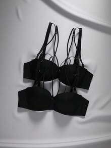 EmpressEnvy Women's Solid Color Underwire Bra (2PCS) - Black - View 1