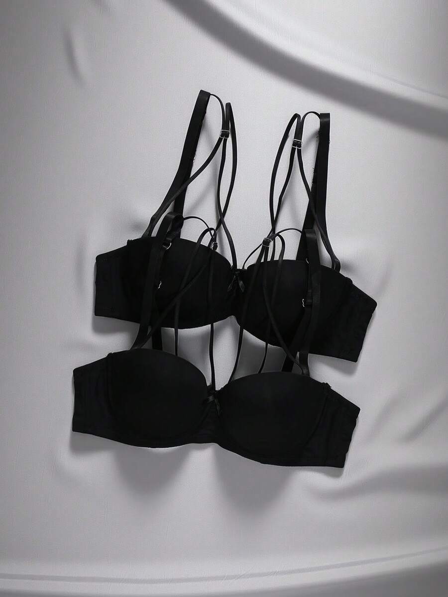 EmpressEnvy Women's Solid Color Underwire Bra (2PCS) - Black - View 1