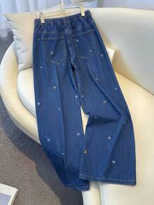 GlowEve CURVE Plus Size Casual Elegant Washed Bowknot Embroidered Denim Jeans Brunch Formal Sky Blue Summer - Medium Wash - View 2
