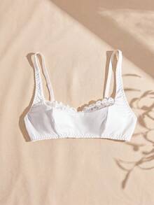 Lencería de mujer Lullawish, sujetador inalámbrico con parches de encaje romántico de unicolor - Blanco - Ver 1
