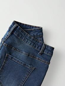 GlowEve CURVE Plus Size Casual Washed Ruffle Hem Jeans - Dark Wash - View 4