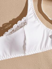 Lencería de mujer Lullawish, sujetador inalámbrico con parches de encaje romántico de unicolor - Blanco - Ver 6