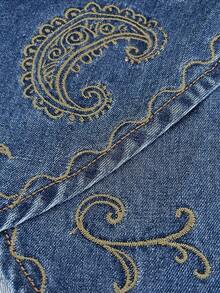 EMERY ROSE Plus Size Women's Casual Everyday Denim Skirt With Cashew Embroidery Pattern - Medium Wash - View 9