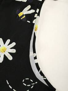 Linhara 大尺碼女款簡約休閒百搭雛菊印花連身短褲 - 黑色 - 查看 5