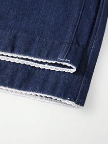 GlowEve CURVE Plus Size Fashion Lace Patchwork Button Pocket Casual Denim Jeans - Dark Wash - View 3