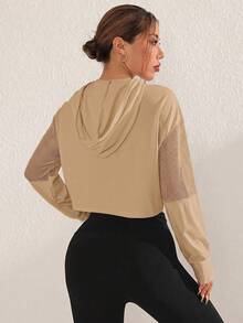 SHEIN Sovereign Charm 女款素色長袖抽繩連帽衛衣 - 卡其色 - 查看 2