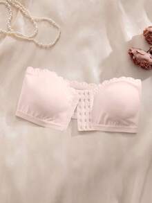SHEIN 女款前扣式波浪邊聚攏胸罩，附可拆式內墊 - 粉色 - 查看 6