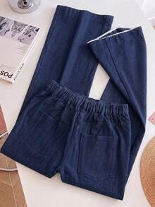 GlowEve CURVE Plus Size Fashion Lace Patchwork Button Pocket Casual Denim Jeans - Dark Wash - View 2