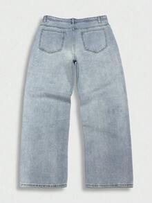 Manfinity Roghcode Men's Summer Light Wash Blue Distressed Denim Long Pants Street Loose Fit - Light Wash - View 5